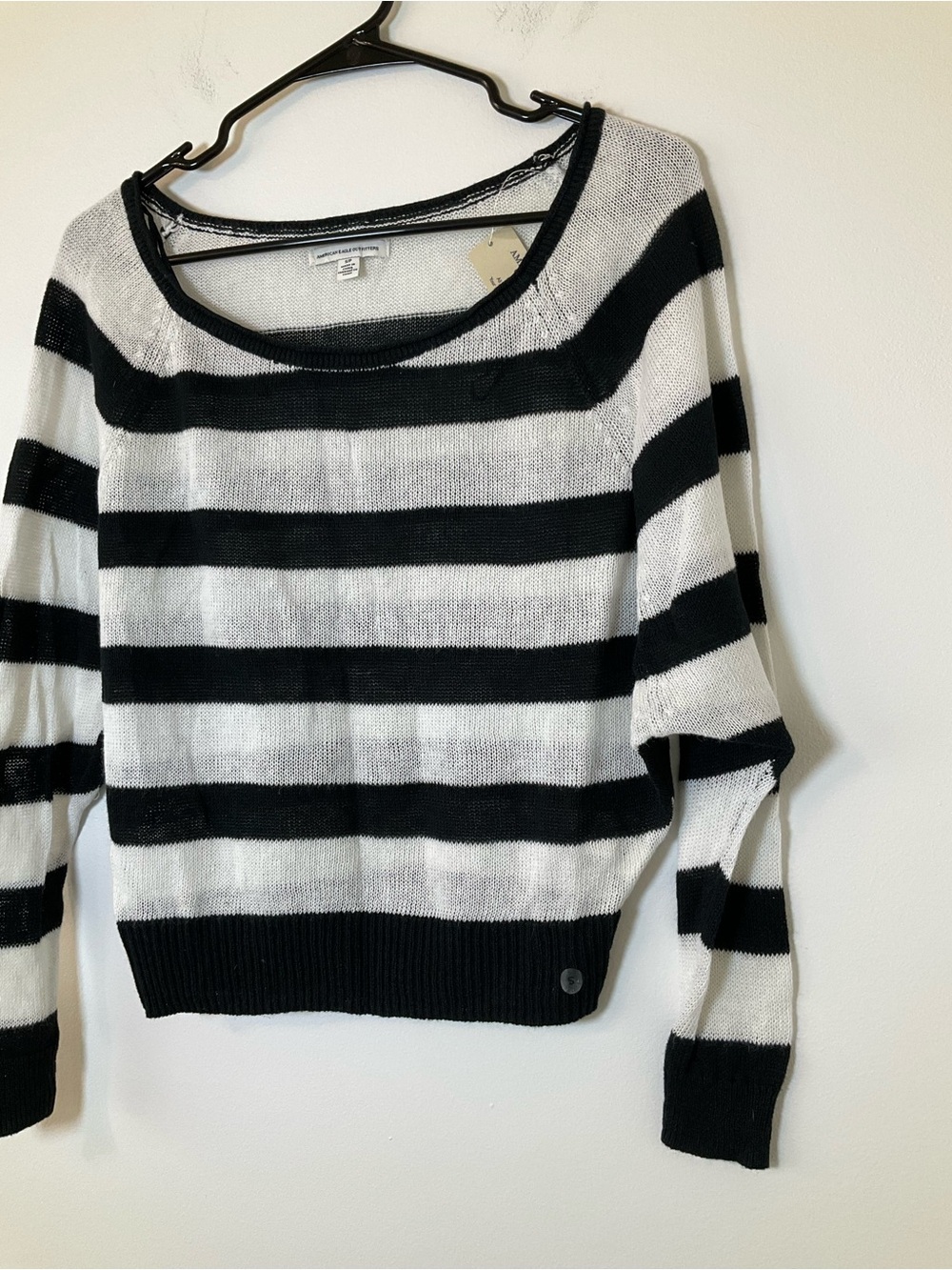NWT American Eagle Black White Striped Knit Sweater Small - Picture 3 of 6